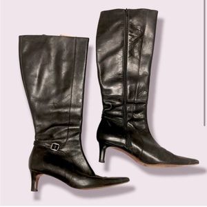 Ralph Lauren black tall leather boots kitten heel